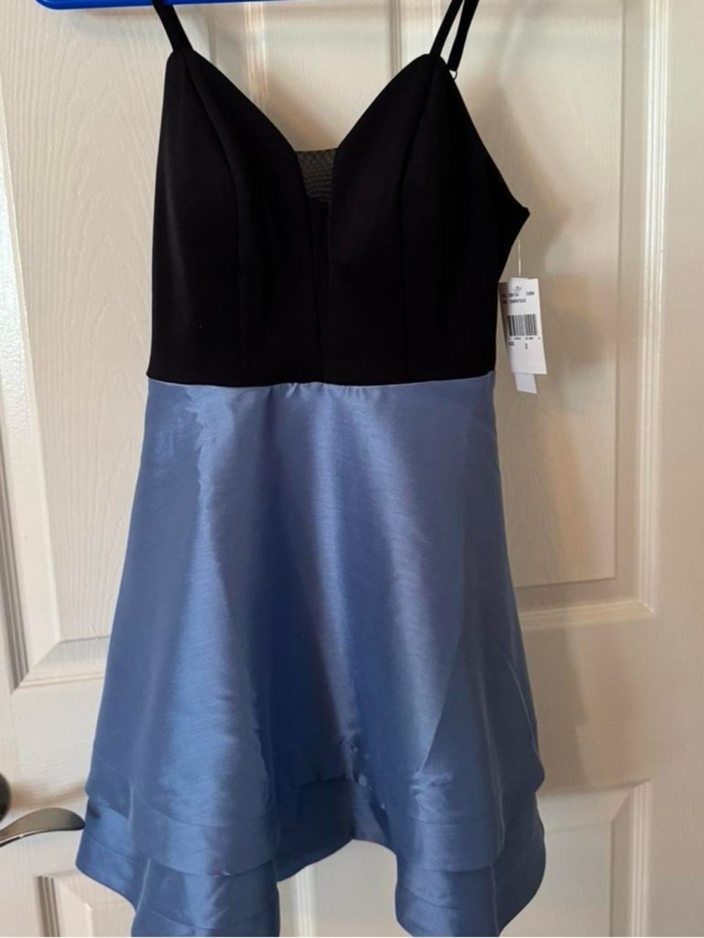 Girls Black and Light Blue Satin Party Dress